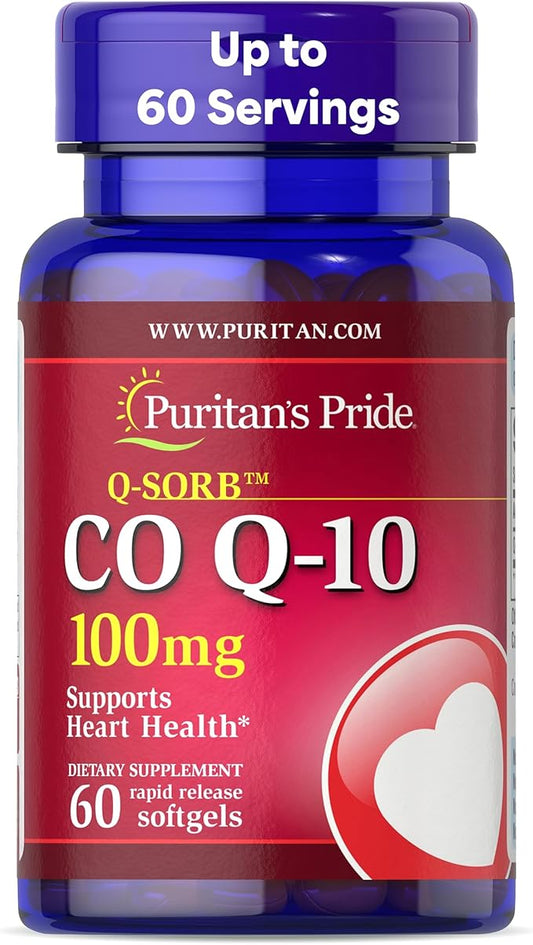 Puritan's Pride Coenzyme CoQ10 100mg, Dietary Supplement for Heart Health, Blood Pressure, Oral Gum Health, and Healthy Aging Support, 60 Servings, Rapid Release Softgels
