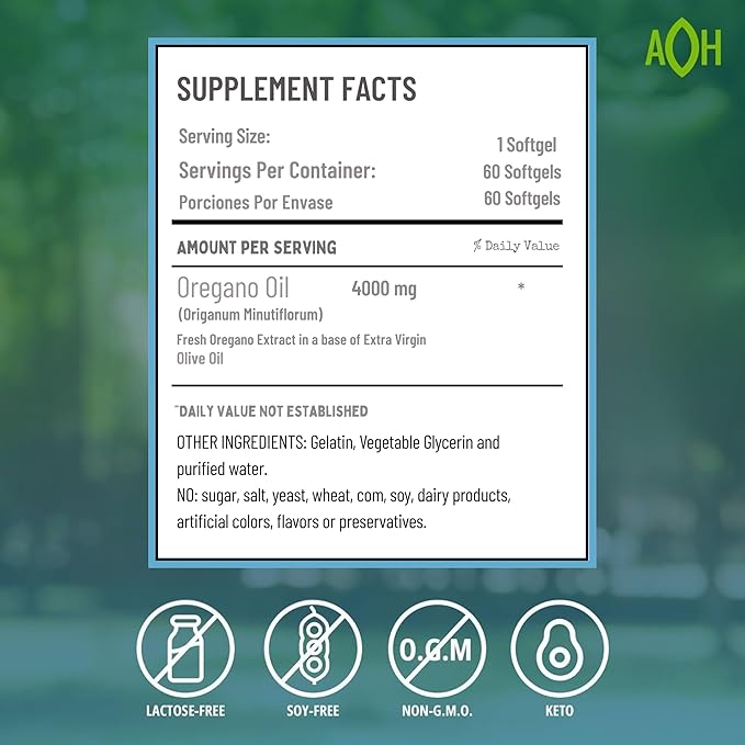 Oil of Oregano, 60 Softgel – Immune and Intestinal Support Supplement for Healthy Digestive – Formulated with Extra Virgin Olive Oil – Plant Based, Vegan and Non-GMO
