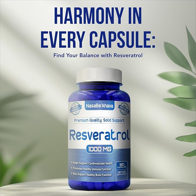 Resveratrol 1000mg Capsules | Vegan Friendly Resveratrol Supplement from Easy Absorption Antioxidant Japanese Knotweed for Skin Heart and Brain Support | Made in US cGMP Facilities (90 Day Supply)