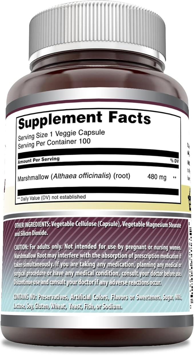 Amazing Formulas Marshmallow Root Supplement | 480 Mg Per Serving | 100 Veggie Capsules | Non-GMO | Gluten Free | Made in USA
