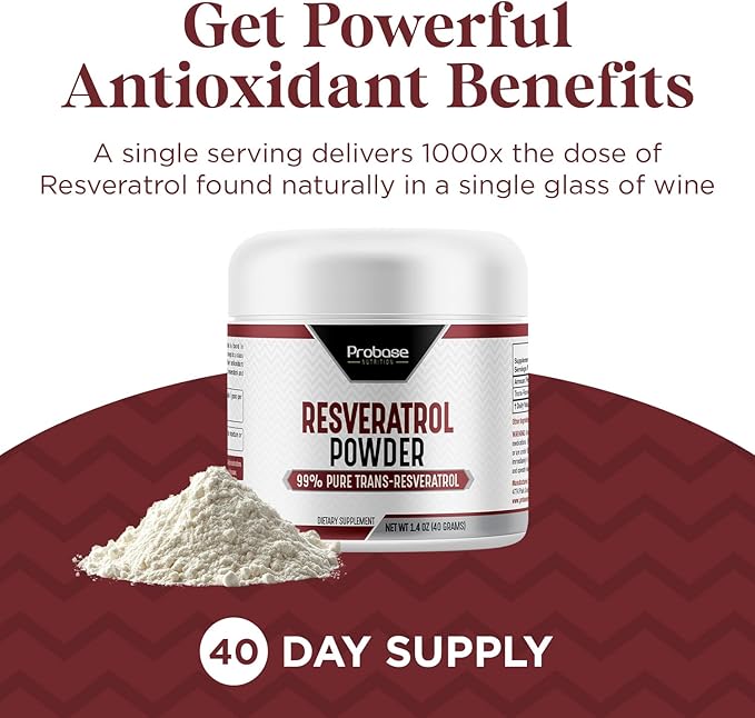 Trans Resveratrol Supplement, High Purity Resveratrol Powder for Age Support, 40-Day Supply, 40 Grams