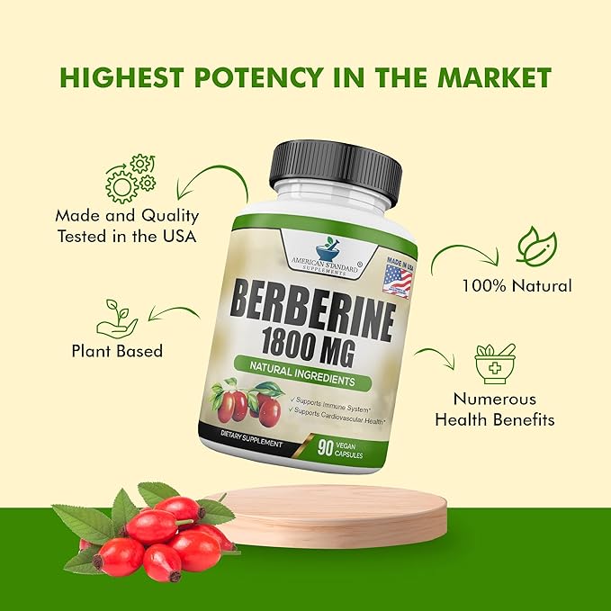 Berberine 1800mg Per Serving, Berberine Supplement, Berberine HCL, Berberine Pills, Berberine Capsules, Cardiovascular & Heart Health, Immune Support, 90 Veggie Capsules