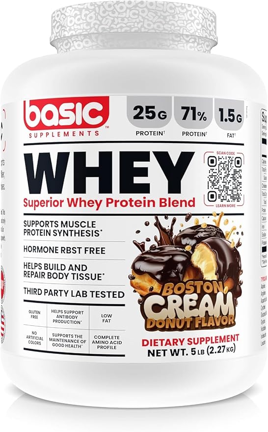 Whey Protein Powder, 25g Protein, Complete Amino Acid Profile, Gluten-Free, Low Fat, RBST-Free, Supports Muscle Recovery & Antibody Health (5 Pound, Boston Cream Donut)
