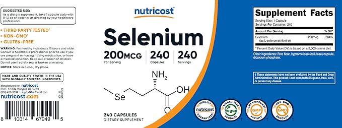 Nutricost Selenium 200mcg, 240 Vegetarian Capsules, Non-GMO, Gluten Free L-Selenomethionine
