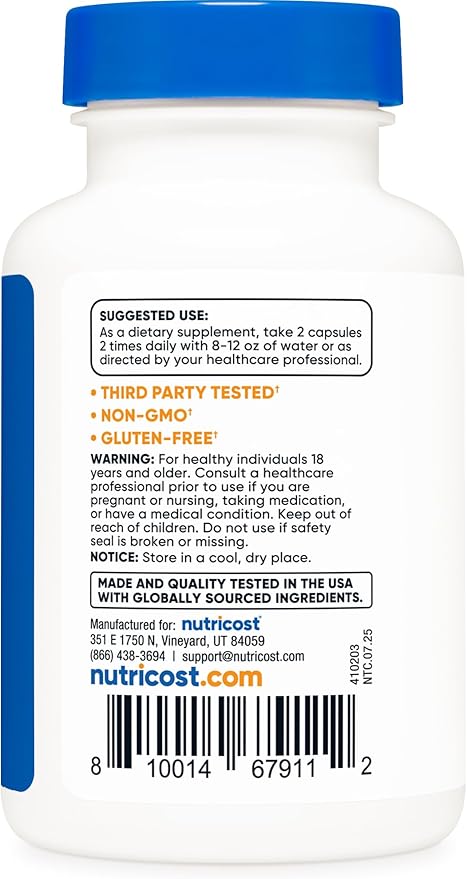 Nutricost Alpha GPC 600mg, 60 Vegetarian Capsules - Non-GMO and Gluten Free, 300mg Per Capsule