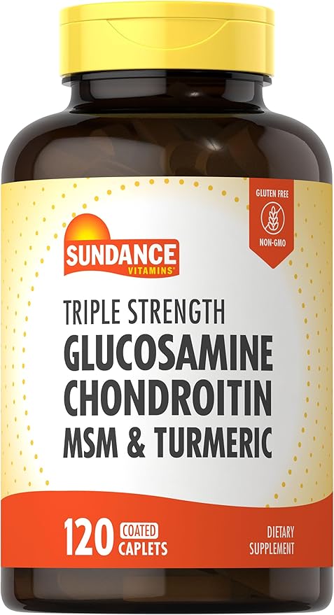 Sundance Glucosamine Chondroitin with MSM and Turmeric | 120 Caplets | Triple Strength Formula | Non-GMO & Gluten Free Supplement