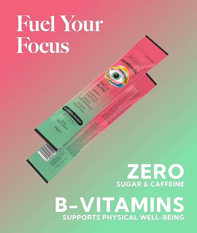 Neutonic Nootropic Focus Blend Powder | Watermelon Mint 16 Sticks | Caffeine Free, Zero Sugar | Support Memory, Mental Clarity, Cognitive Function | Boost Focus, Energy, Brain Health