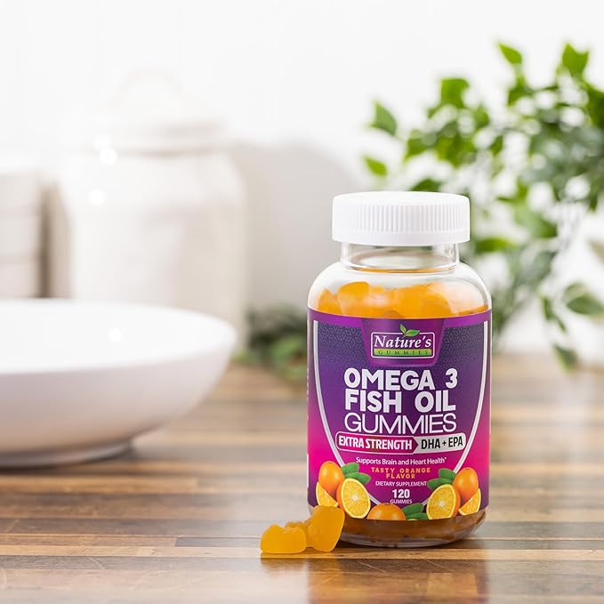 Omega 3 Fish Oil Gummies Triple Strength Vitamin - DHA & EPA with Fatty Acids for Heart Health, Joint, Brain Support Fish Oil Omega-3 Supplement Nature's High Absorption Orange Flavor Gummy, 120 Count
