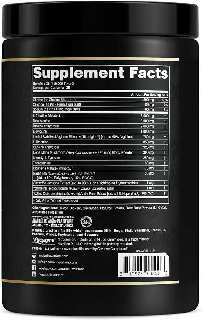 Anabolic Warfare Black Series Maniac, Pre-Workout Powder, Supports Nitric Oxide, Muscle Pumps, and Protein Synthesis* Fruit Explosion