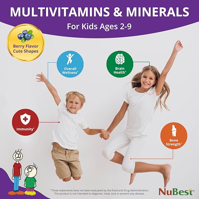 NuBest Tall Kids for Age 2 to 9 - Bone Strength, Brain Growth, Immunity with Calcium, Multivitamins & Minerals - 60 Chewable Berry Tablets | 3 Pack
