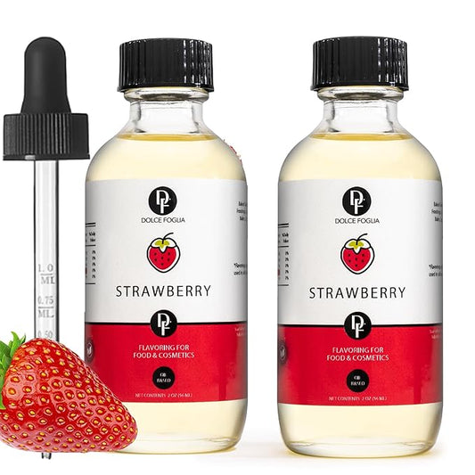 Dolce Flav Strawberry Extract – 2 Ounce Oil-Soluble Kosher, Sugar-Free, Concentrated Berry Flavor for Candy, Chocolates & Desserts, Includes Measured Dropper, Pack of 2