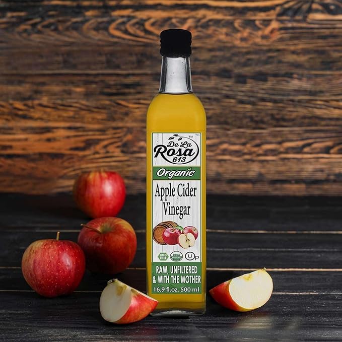 De La Rosa Organic Apple Cider Vinegar, Raw & Unfiltered with The Mother, Kosher for Passover, Vegan & Gluten-Free, Perfect for Salad Dressings & Marinades, 16.9 oz (Single Bottle)