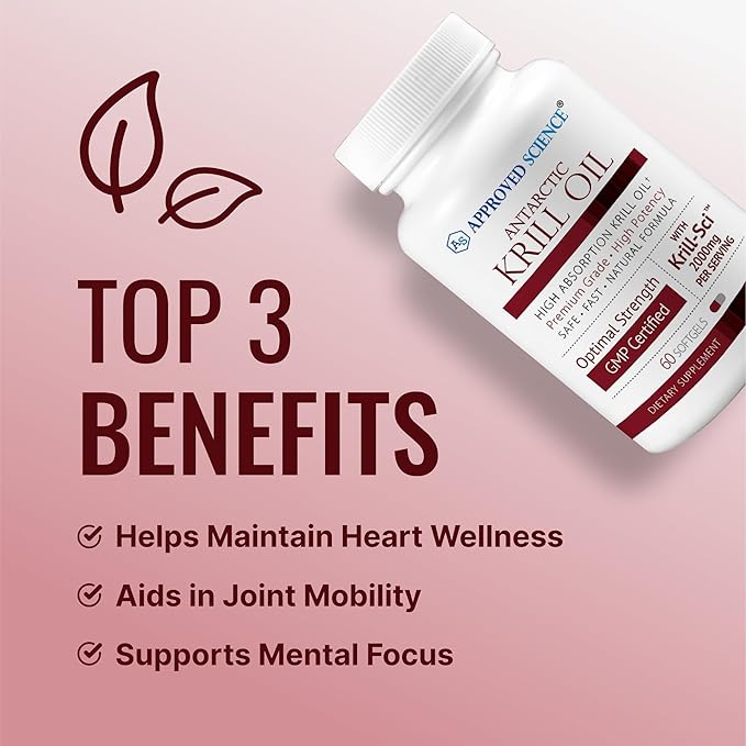 Approved Science Krill Oil - 2000mg Antarctic Krill Oil, 650mcg Astaxanthin - 260mg EPA, 160mg DHA - 60 Softgels - 1 Month Supply