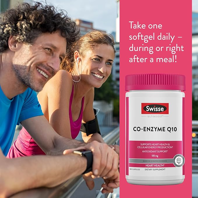 Swisse CoQ10 Supplement Co-Enzyme Q10 | 6 months Supply| Coenzyme Q10 Supports Heart Health and Ubiquinol Cellular Energy Production | CQ10 Antioxidant Support| Co Q 10 Supplement 135mg | 180 Softgels