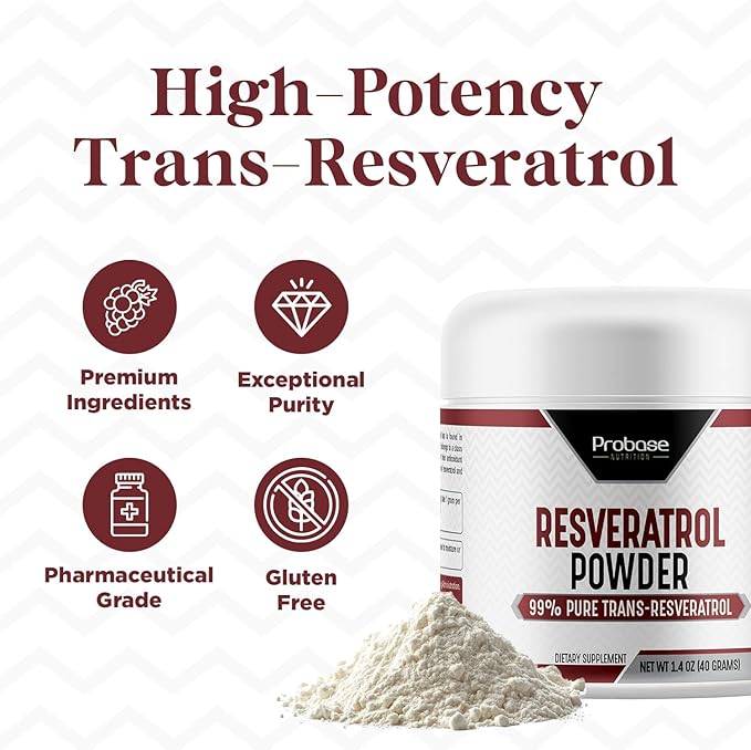 Trans Resveratrol Supplement, High Purity Resveratrol Powder for Age Support, 40-Day Supply, 40 Grams