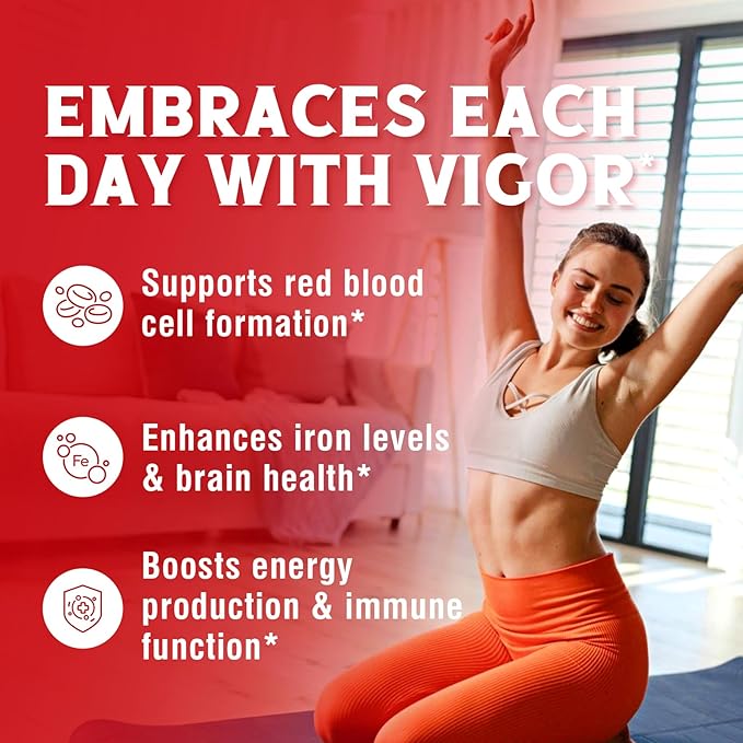 Iron Supplement for Women & Men, with Vitamins C, B6, B12 & Folate for Iron Deficiency, Blood Building & Energy Support, Stomach Friendly, Better Absorption, Non-GMO,No Gluten,120 Vegan Caps