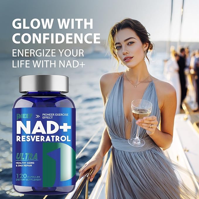 NAD+ Supplement 2000 mg - 120 Capsules, True NAD+ & Resveratrol, NMN Supplement Alternative for Cellular Energy & Repair, Anti-Aging & Antioxidant Support