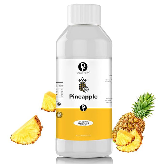 Dolce Flav Pineapple Extract – 8 Ounce Oil-Soluble Kosher Kosher, Sugar-Free, Concentrated Tropical Flavor for Candy, Chocolates & Desserts, Includes Measured Dropper