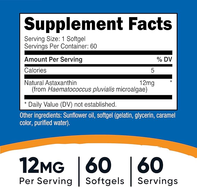 Nutricost Astaxanthin 12mg, 60 Softgels - Non-GMO and Gluten Free (2 Month Supply)