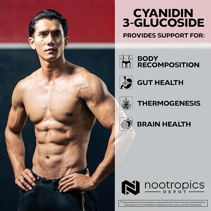 Nootropics Depot Cyanidin 3-Glucoside Capsules | 125mg | 60 Count | Black Rice Extract | C3G | Oryza Sativa | Metabolic, Vision, & Cognitive Support