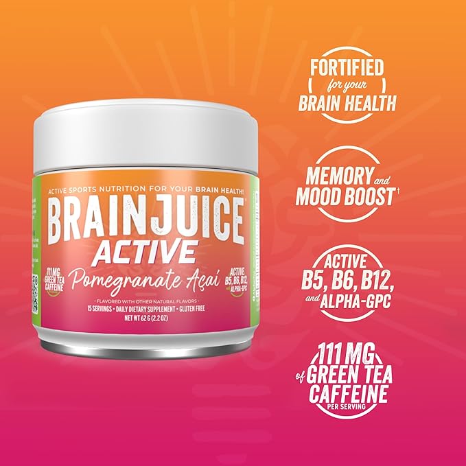 BrainJuice Active Pomegranate Acai Daily BrainPower Mix - 15 Servings