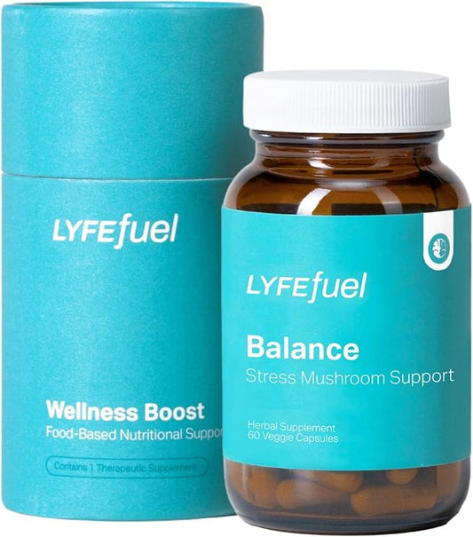 LyfeFuel Adaptogen Blend for Stress Relief - Whole Food Mushroom Supplement & Organic Herb Complex to Manage Cortisol | Lion’s Mane, TurkeyTail, Reishi, Ashwagandha | 60 Vegan Capsules