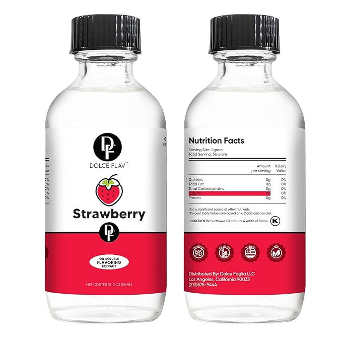 Dolce Flav Strawberry Extract – 2 Ounce Oil-Soluble Kosher, Sugar-Free, Concentrated Berry Flavor for Candy, Chocolates & Desserts, Includes Measured Dropper