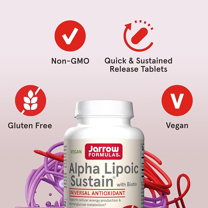 Jarrow Formulas Alpha Lipoic Sustain with Biotin, 300 mg Alpha Lipoic Acid, Universal Antioxidant, Dietary Supplement, 60 Vegan Tablets, Up to a 60 Day Supply