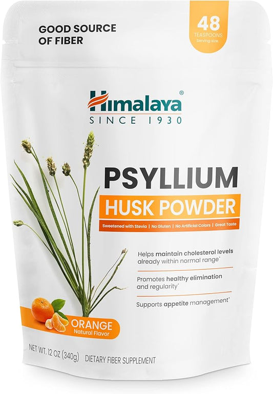 Himalaya Psyllium Husk Powder, Orange, 48 Servings - Daily Fiber Supplement for Supporting Digestive Health and Regularity - Vegan, Non-GMO, Sugar Free, Gluten Free, 12 oz (340 g)