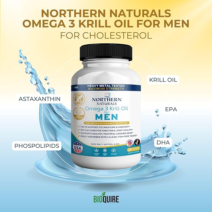 Northern Naturals Omega 3 Krill Oil for Men, 500mg, 30 Softgels, Fish-Free Taste, Supports Eye, Brain and Joint Health (1)