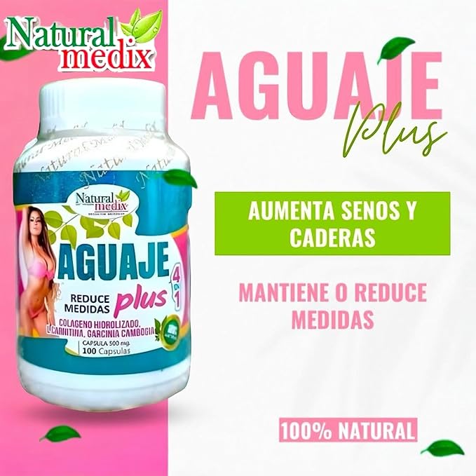 Aguaje Plus 4 in 1- Peruvian Female Health Supplement - Powerful Curves, Shape -Natural -100 Capsules -Natural Medix
