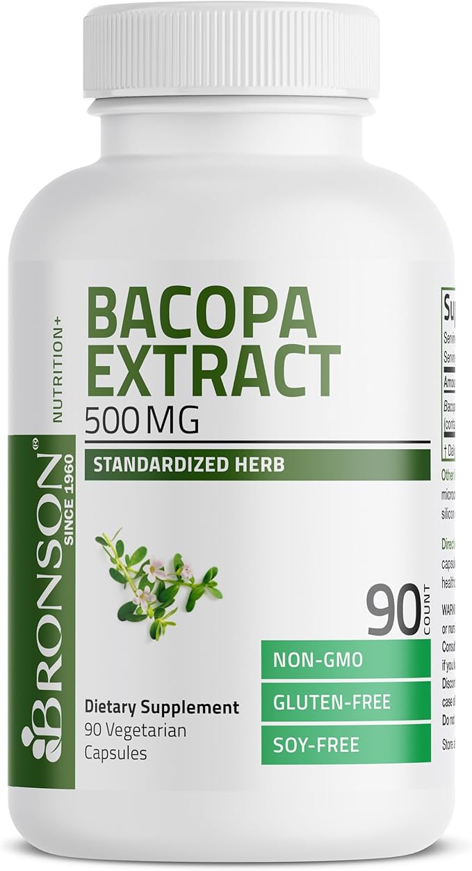 Bronson Bacopa Monnieri Extract 500 mg - Promotes Mental Clarity and Brain Function - Non GMO, 90 Vegetarian Capsules