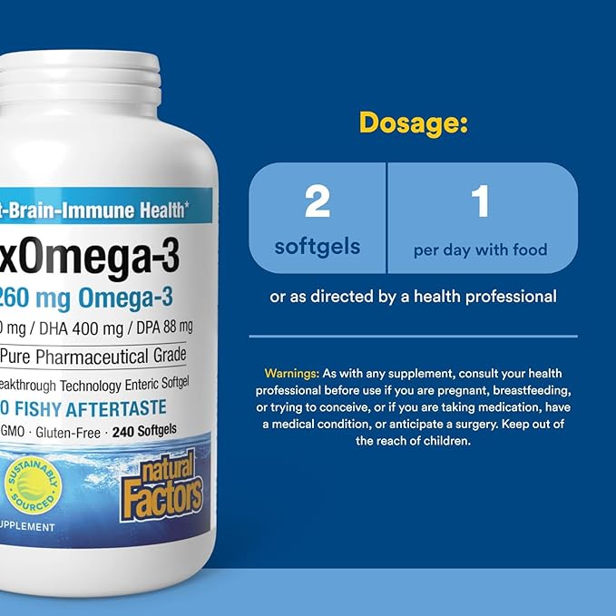 Natural Factors RxOmega-3, Natural Support for Heart Health with DHA and EPA, Daily Dietary Supplement, 120 Softgels