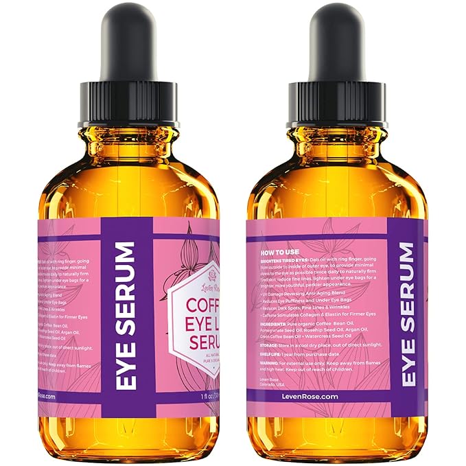 Leven Rose Coffee Oil Caffeine Serum for Eyes 1 oz - Anti-aging Organic Under Eye Serum for Puffy Bags Under Eyes