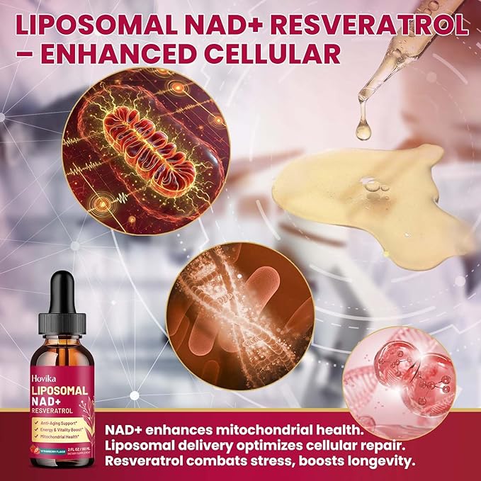 2 Pack Liposomal NAD Supplement - 1200mg NAD+ Liquid Drops for Women & Men with Resveratrol, Black Pepper Extract - Support Anti-Aging, Brain & Cellular Mitochondrial Health - Strawberry Flavor
