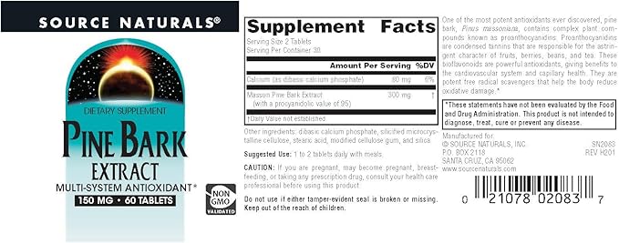 Source Naturals - Pine Bark Extract 150mg - 60 Tablets - Multi System Antioxidant*