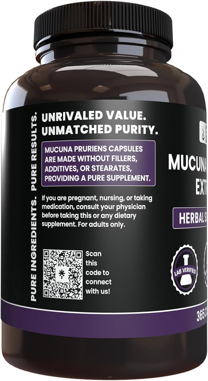 Pure Original Ingredients Mucuna Pruriens (365 Capsules) No Magnesium Or Rice Fillers, Always Pure, Lab Verified