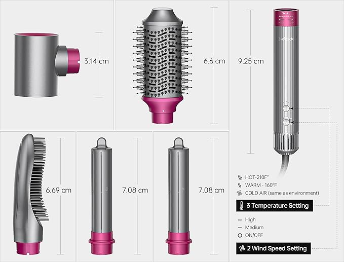 5 in 1 Professional Hot Air Styler, LC-dolida Powerful Hair Dryer & Straightener Set, Styling Without Heat Damage, Fast Drying Curling Volumizing Straightening, 110 Volts, 1200 Watts（Silver）