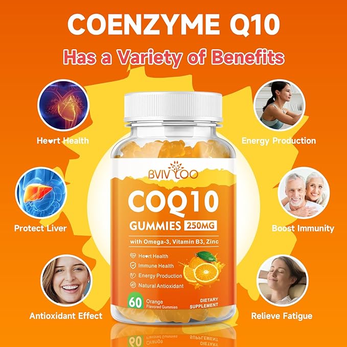 2 Packs CoQ10 Gummies 250mg, Plus Omega-3, Vitamin B3 & Zinc, Magnesium - High Absorption Coenzyme Q10 Supplements for Heart Health, Cellular Energy, & Antioxidant Support, 120 Count