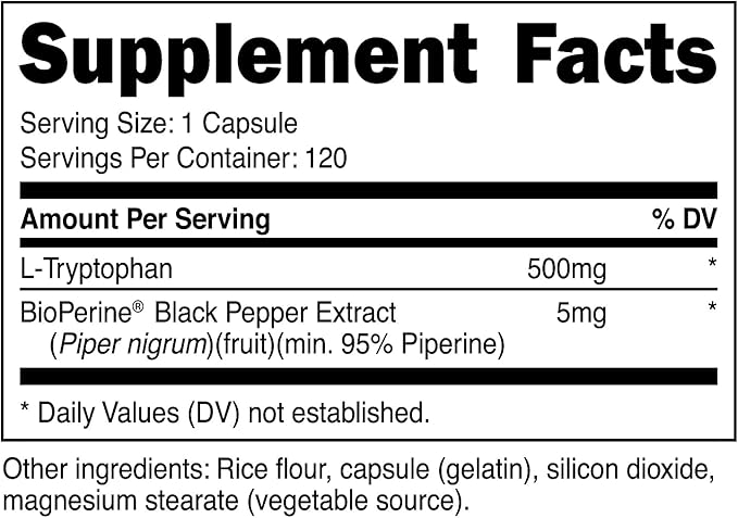 Nutricost L-Tryptophan 500mg, 120 Capsules (3 Bottles)