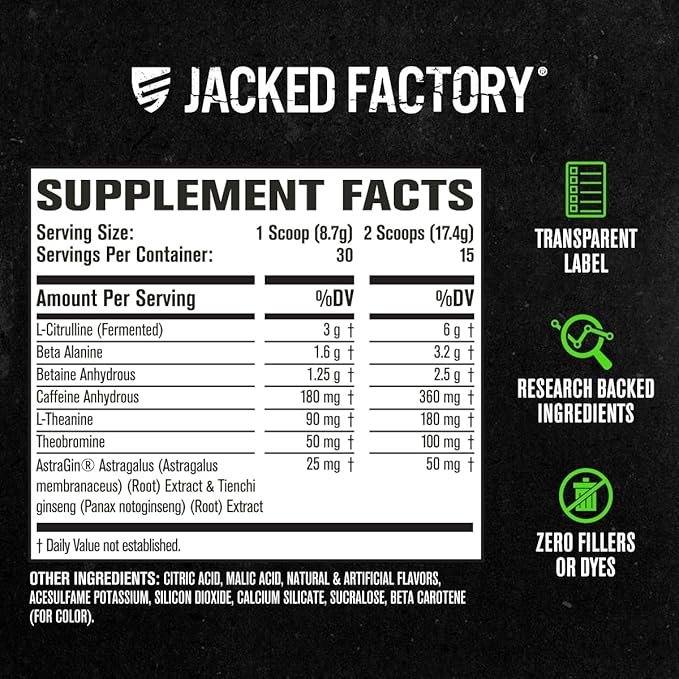 Jacked Factory NITROSURGE Pre Workout Supplement - Endless Energy, Instant Strength Gains, Clear Focus, Intense Pumps - NO Booster & Powerful Preworkout Energy Powder - 30 Servings, Sour Peach Rings