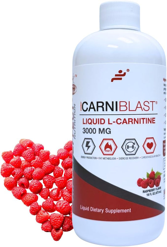 CARNIBLAST Liquid L-Carnitine 3000mg, Premium L Carnitine Carnipure, Energy Nutrition, Energy Supplement and Energy Booster, Raspberry, 16 fl oz