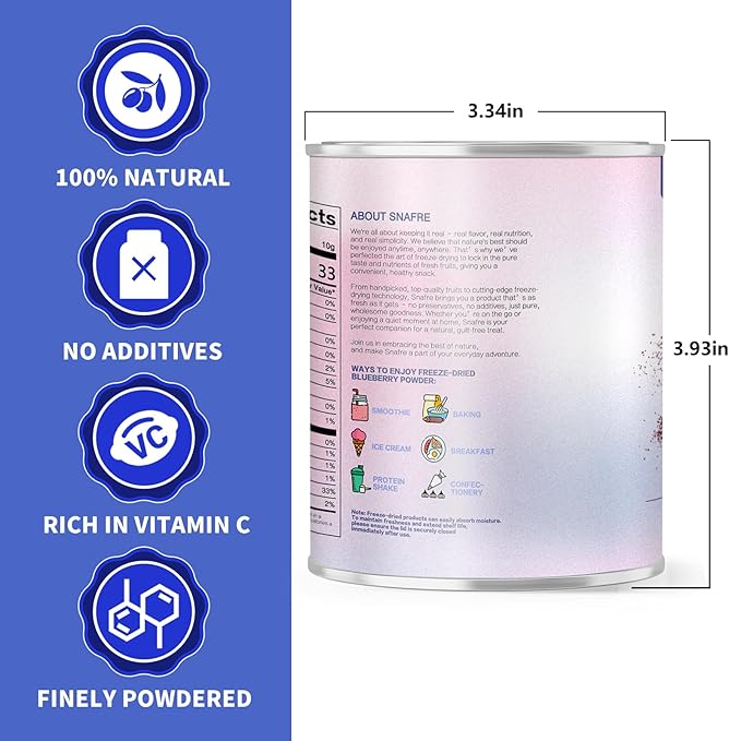 Blueberry Powder, 6.7OZ Freeze Dried Blueberry Pow der, Freeze Dried Fruit Powder, No Sugar & Additives, Great for Oatmeal, Cereal, Yogurt, Ice Cream, Pudding, Cookies, Cakes
