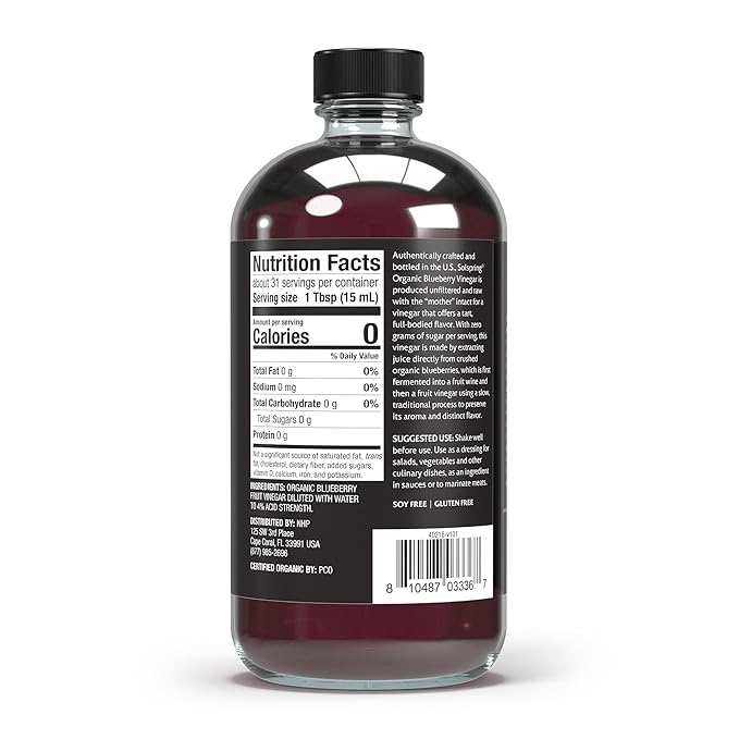 Dr. Mercola Solspring Organic Blueberry Vinegar, 2 Bottle (16 Fl. Oz.), Tart, Full-Bodied Flavor, non GMO, Soy Free, Gluten Free, USDA Organic