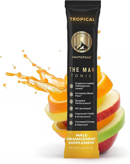 Male Enhancing Supplement Powder – Testosterone Supplement for Men with Tongkat Ali, Maca Root, Horny Goat Weed Powder, Beet Root & L-Citrulline – Nitric Oxide Booster (1 Stick Pack) - Tropical