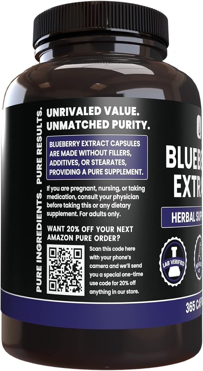 PURE ORIGINAL INGREDIENTS Blueberry Extract (365 Capsule), No Magnesium Or Rice Fillers, Always Pure, Lab Verified
