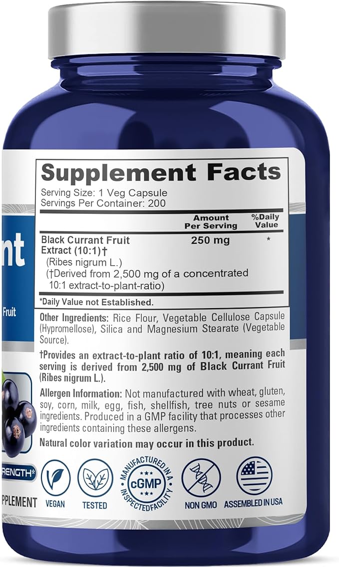 NusaPure Black Currant 10:1 Extract, 250 mg Equivalent to 2,500mg, per Veg Caps 200 Vegan, Non-GMO