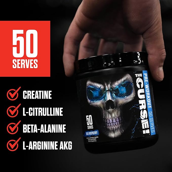 JNX SPORTS The Curse! Pre Workout Powder for Men & Women, Caffeine, Beta-Alanine, Creatine, L-Citrulline, 50 Servings, Fruit Punch Flavor – Boost Energy, Strength & Focus