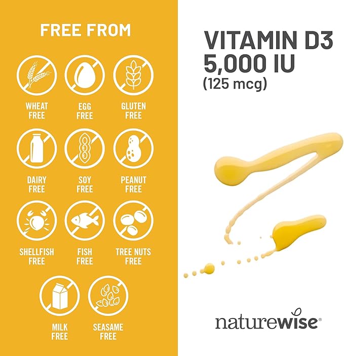 NatureWise Vitamin D3 5000iu (125 mcg) 200-Day Supply for Immune Support, Healthy Muscle Function, and Bone Health - Non-GMO, Gluten Free in Organic Extra Virgin Olive Oil, (Mini Softgel), 200 Count