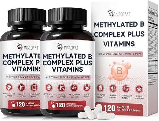 16-in-1 Methylated Multivitamin Plus, Methylated B Complex with Vitamin B12 & Methylfolate, B1-B7, CoQ10 & Alpha Lipoic Acid, Vitamin B Complex for Energy, Brain, Heart, Immunity& Antioxidant,120 Caps